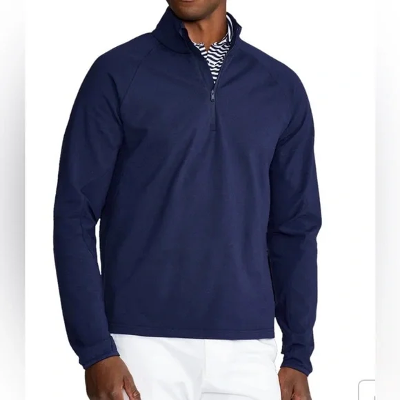 NWT RLX Ralph Lauren Mockneck Techy Terry French Navy Mens L Golf 1/2 Zip $188 - Picture 1 of 8